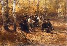 Alfred Wierusz-Kowalski
Naganiacze odpoczywajcy w lesie.
Ok. 1910. Olej na ptnie. 73 x 105,5 cm.